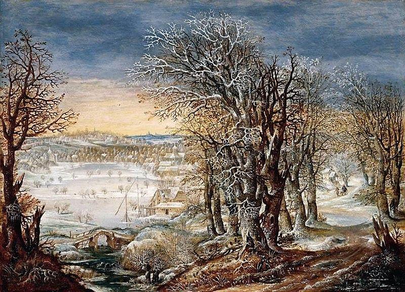 Denis van Alsloot Winter Landscape in the Foret de Soignes, with The Flight into Egypt Spain oil painting art